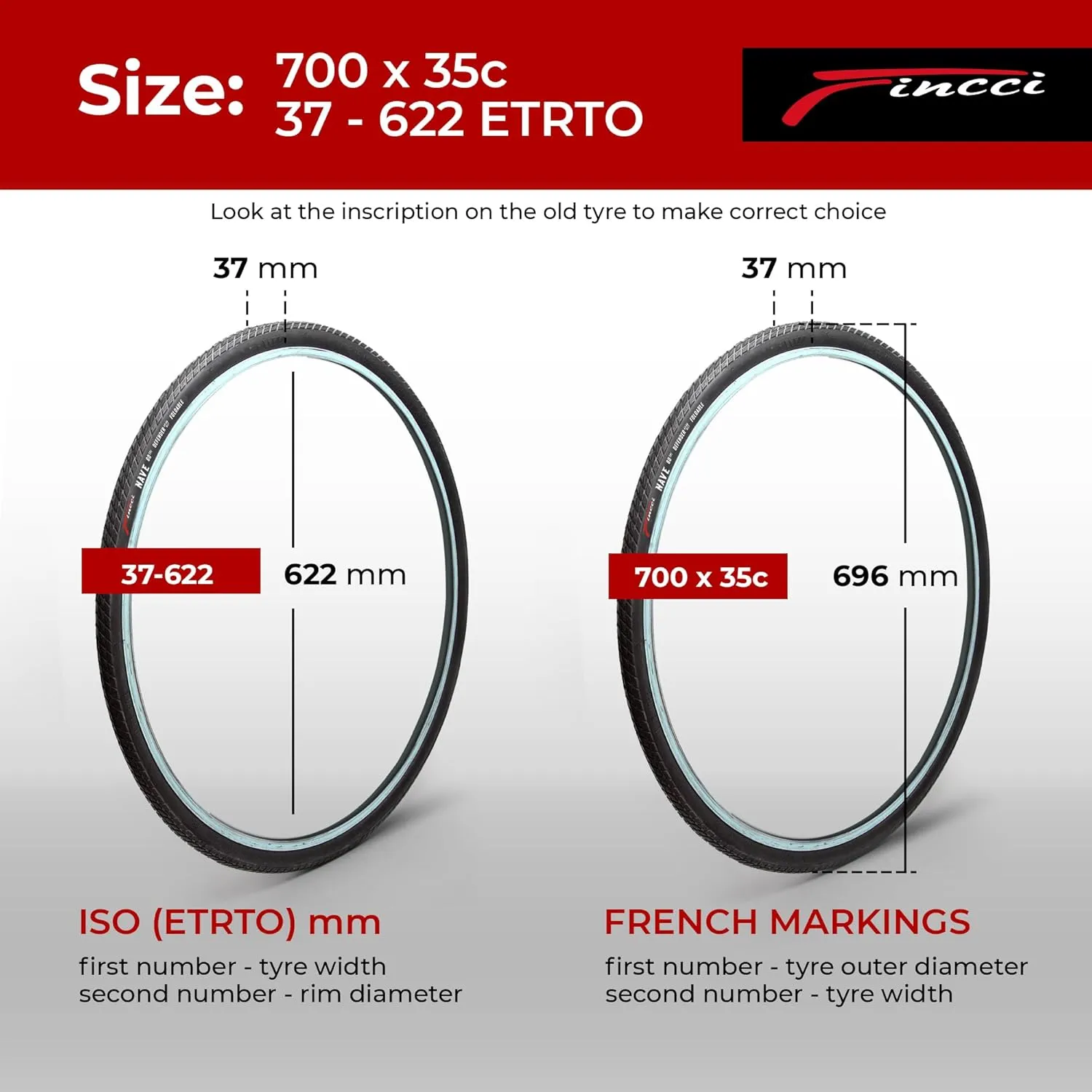 Fincci Pair 700x35c Tire 37-622 Foldable 60 TPI City Commuter Tires with Nylon Protection for Cycle Road Mountain MTB Hybrid Touring Electric Bike Bicycle - Pack of 2X 700 x 35c Tires Nave
