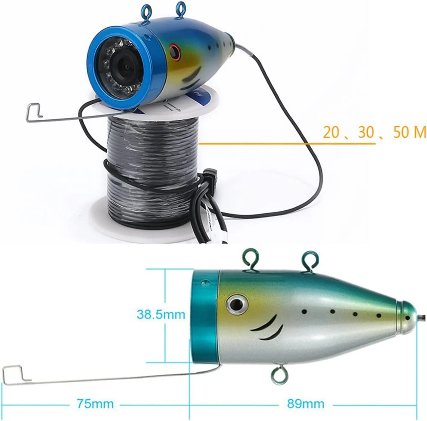 Fishing Camera, Fish Finder Underwater Fishing Camera Double Lamp 30LEDs 7Inch 15M 30M 50M IP68 Waterproof for ICE/Sea/River Fishing Fishfinder