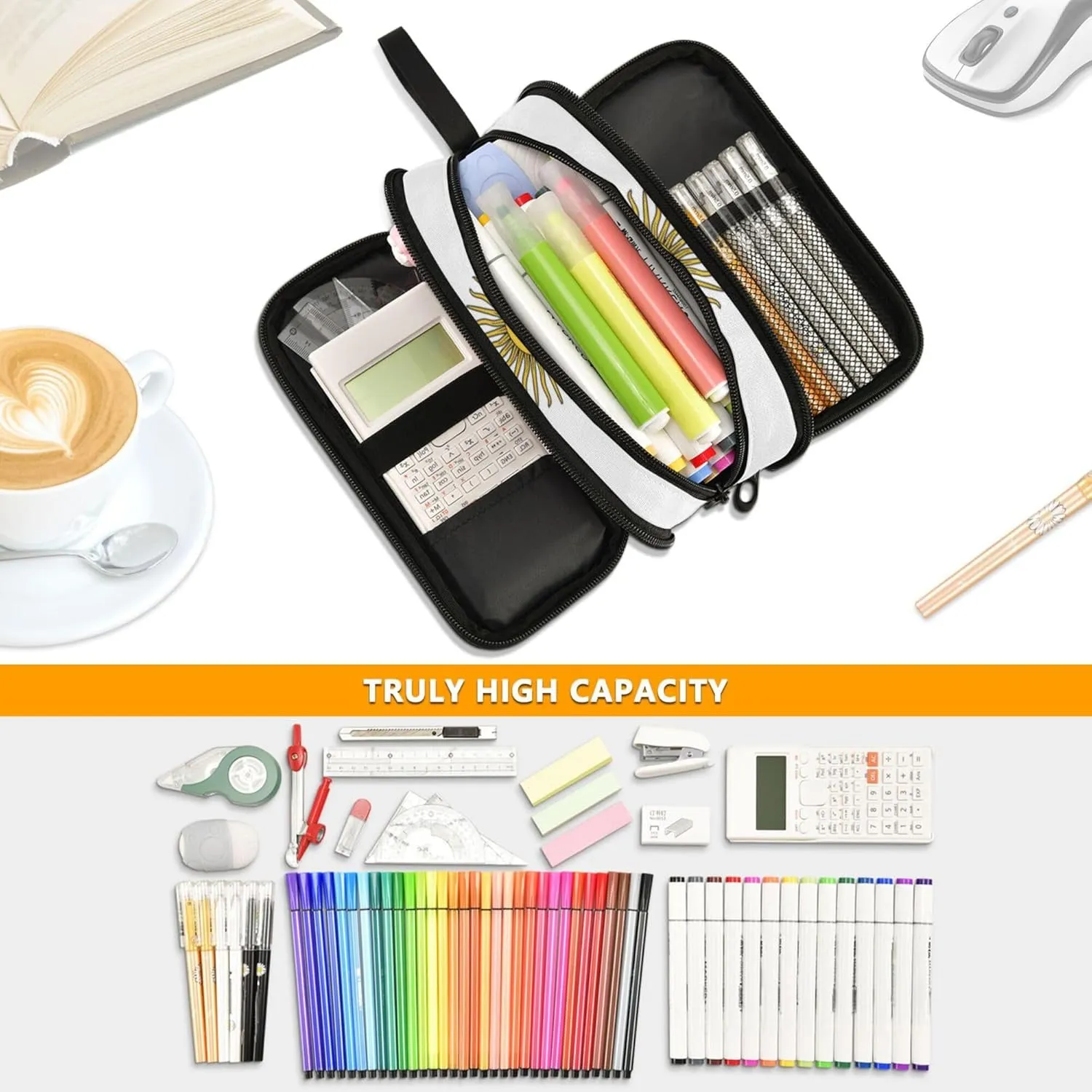 Fisyme Argentina Flag Pencil Case Large Capacity Pen Box Makeup Pouch Holder Organizer Stationery Bag for School Office College Traval