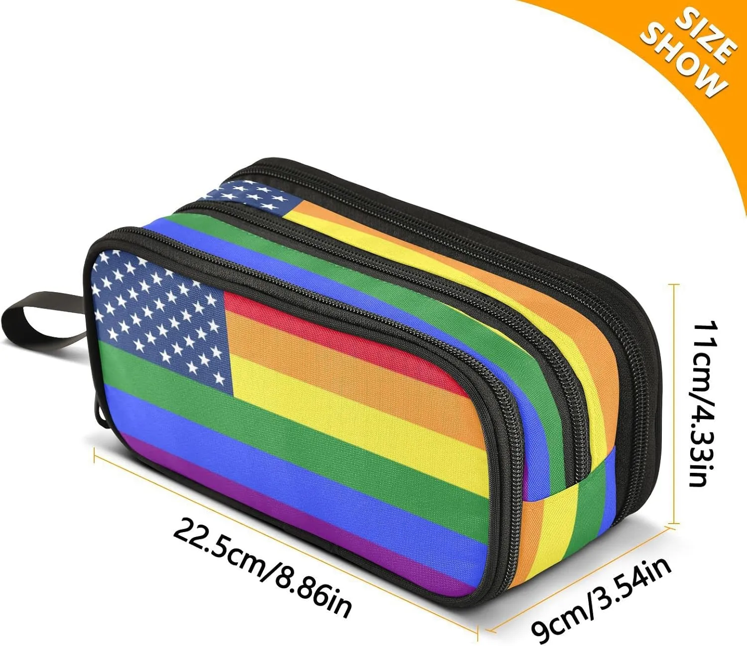 Fisyme Lgbt America Gay Pride Flag Pencil Case Large Capacity Pen Box Makeup Pouch Holder Organizer Stationery Bag for School Office College Traval Adult