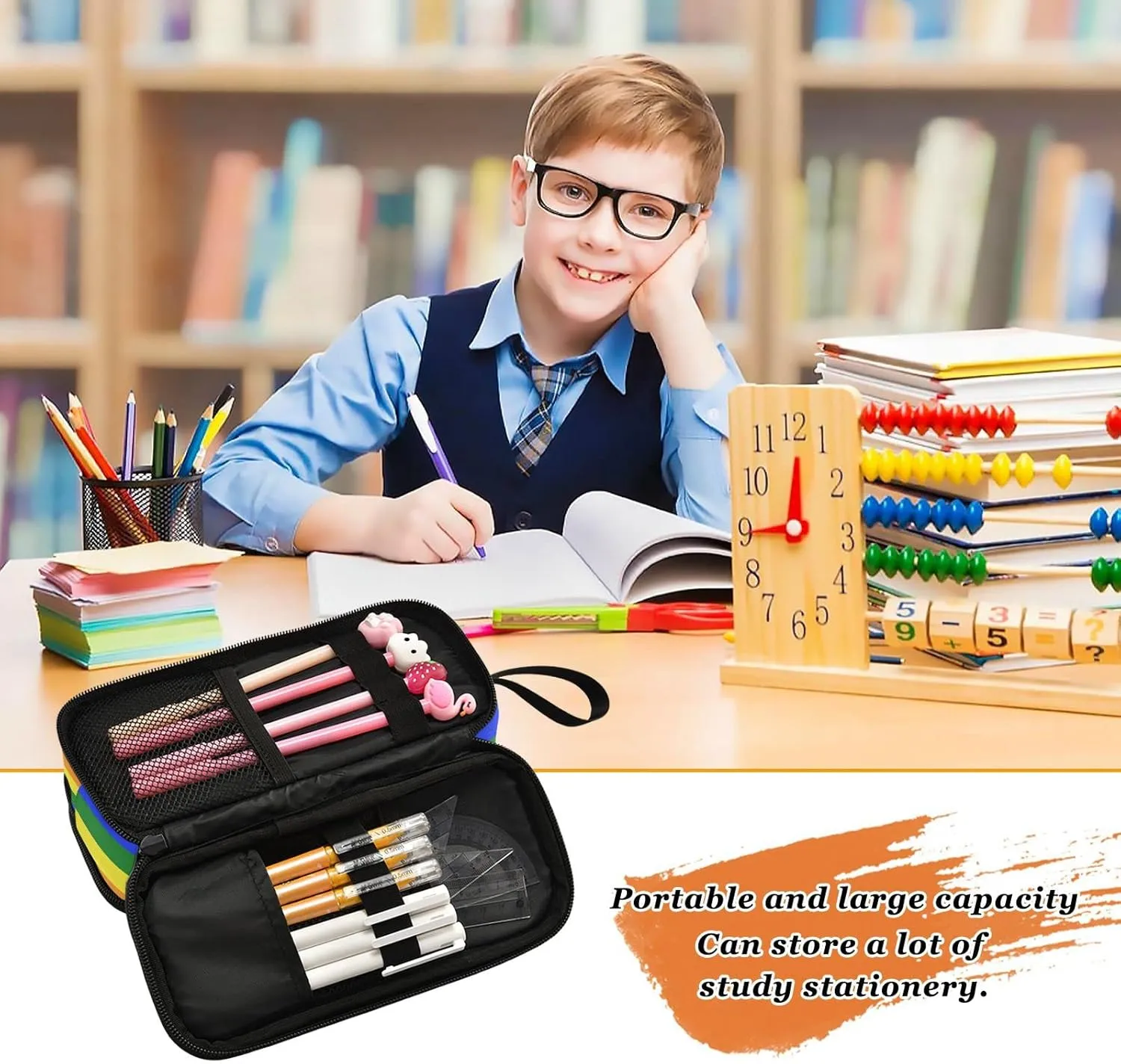 Fisyme Lgbt America Gay Pride Flag Pencil Case Large Capacity Pen Box Makeup Pouch Holder Organizer Stationery Bag for School Office College Traval Adult