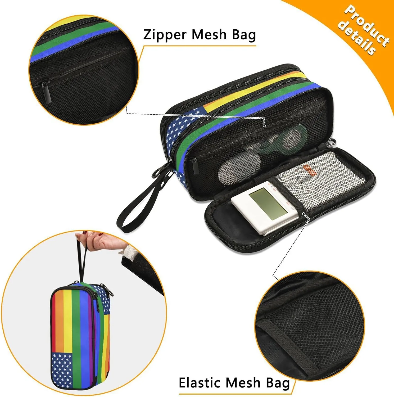 Fisyme Lgbt America Gay Pride Flag Pencil Case Large Capacity Pen Box Makeup Pouch Holder Organizer Stationery Bag for School Office College Traval Adult