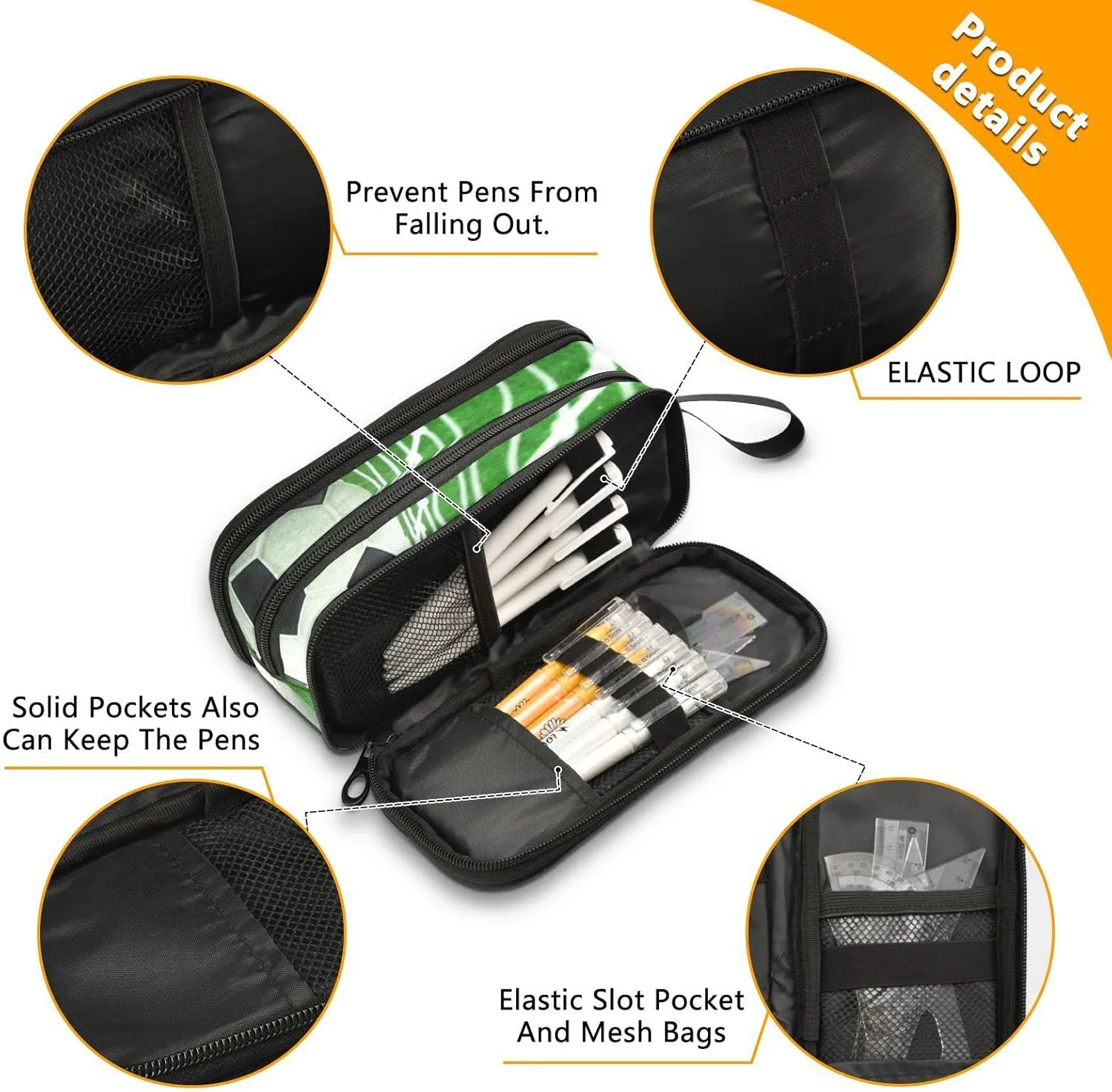 Fisyme Soccer Ball Pencil Case Large Capacity Pen Box Makeup Pouch Holder Organizer Stationery Bag for School Office College Traval Adult