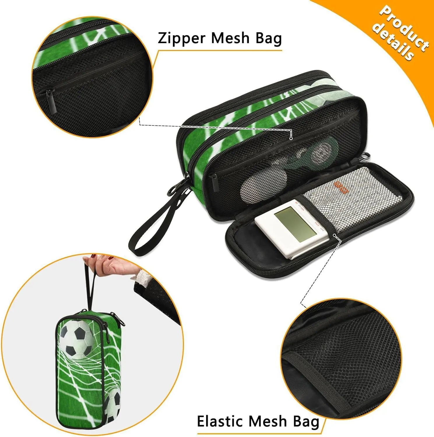 Fisyme Soccer Ball Pencil Case Large Capacity Pen Box Makeup Pouch Holder Organizer Stationery Bag for School Office College Traval Adult