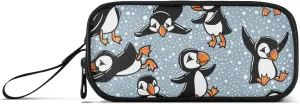 Fisyme Winter Bird Puffin Pencil Case Large Capacity Pen Box Makeup Pouch Holder Organizer Stationery Bag for School Office College