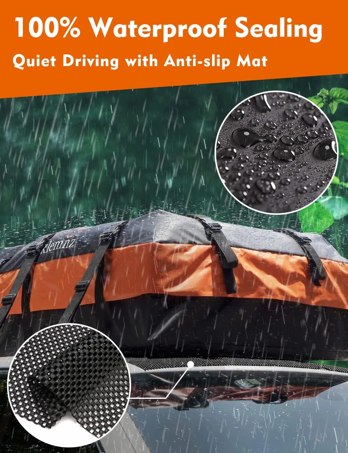 FIVKLEMNZ 21 Cubic Car Rooftop Cargo Carrier Roof Bag Waterproof for All Top of Vehicle with/Without Rack Includes Topper Anti-Slip Mat   Reinforced Straps   6 Door Hooks   Luggage Lock