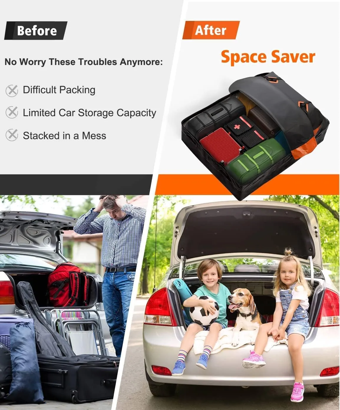 FIVKLEMNZ 21 Cubic Car Rooftop Cargo Carrier Roof Bag Waterproof for All Top of Vehicle with/Without Rack Includes Topper Anti-Slip Mat   Reinforced Straps   6 Door Hooks   Luggage Lock
