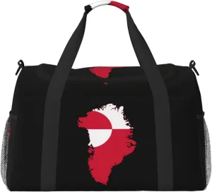 Flag Map Of Greenland Travel Duffel Bag Large Foldable Waterproof Overnight Bag For Beach Swim Bags Pool Sports Gym