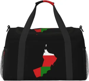 Flag Map Of Oman Travel Duffel Bag Large Foldable Waterproof Overnight Bag For Beach Swim Bags Pool Sports Gym