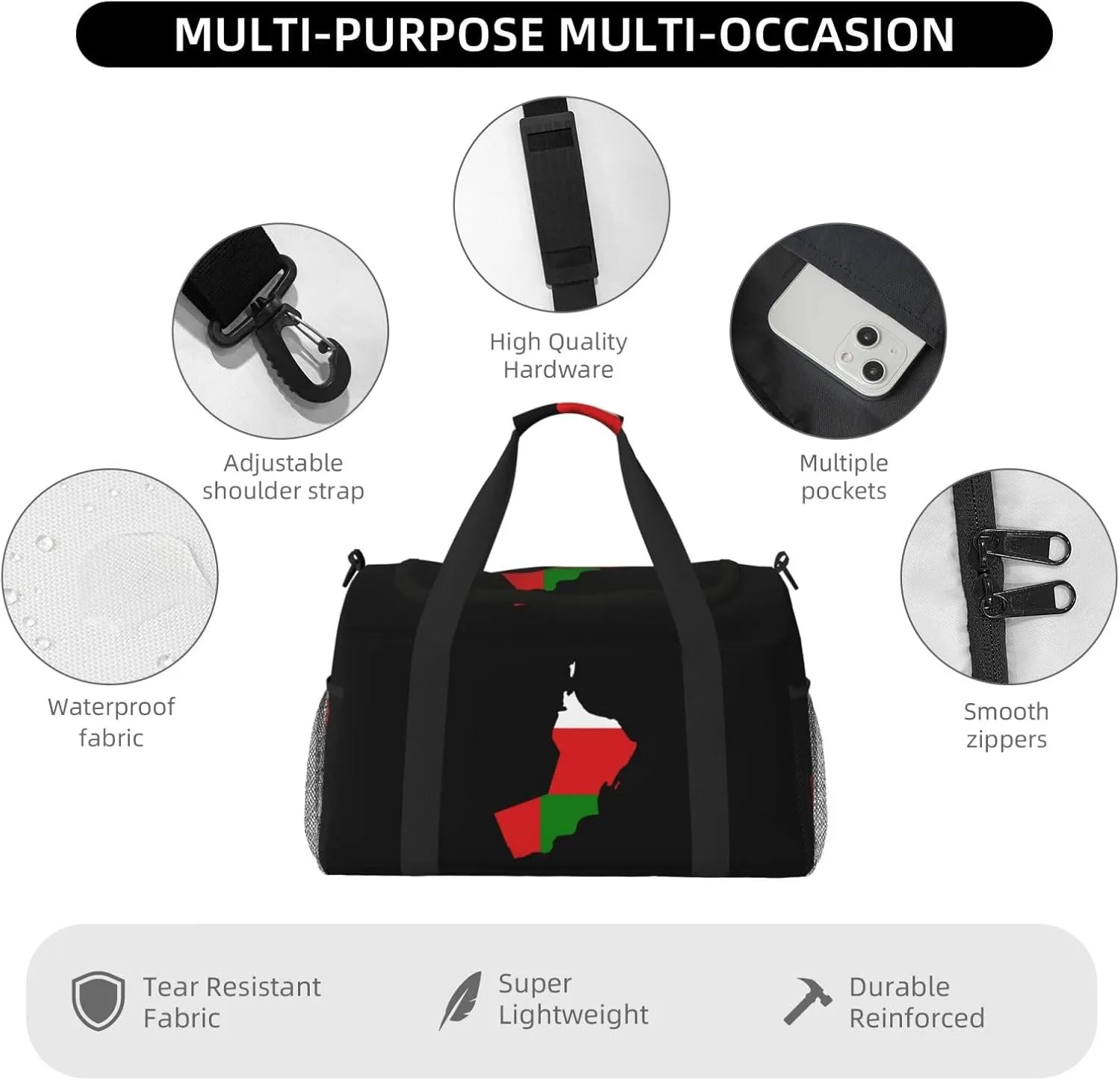 Flag Map Of Oman Travel Duffel Bag Large Foldable Waterproof Overnight Bag For Beach Swim Bags Pool Sports Gym
