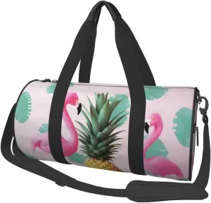 Flamingo and Pineapple Printed Sports Gym Bag for Men Women Foldable Duffel Bag Carry On Weekender Bag for Travel Sports