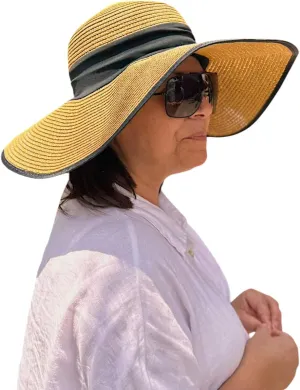 Flex Beach Sun Hat for Women Satin-Lined Rollable Removable Chin Strap UPF50 Big-Head Friendly with Travel Bag
