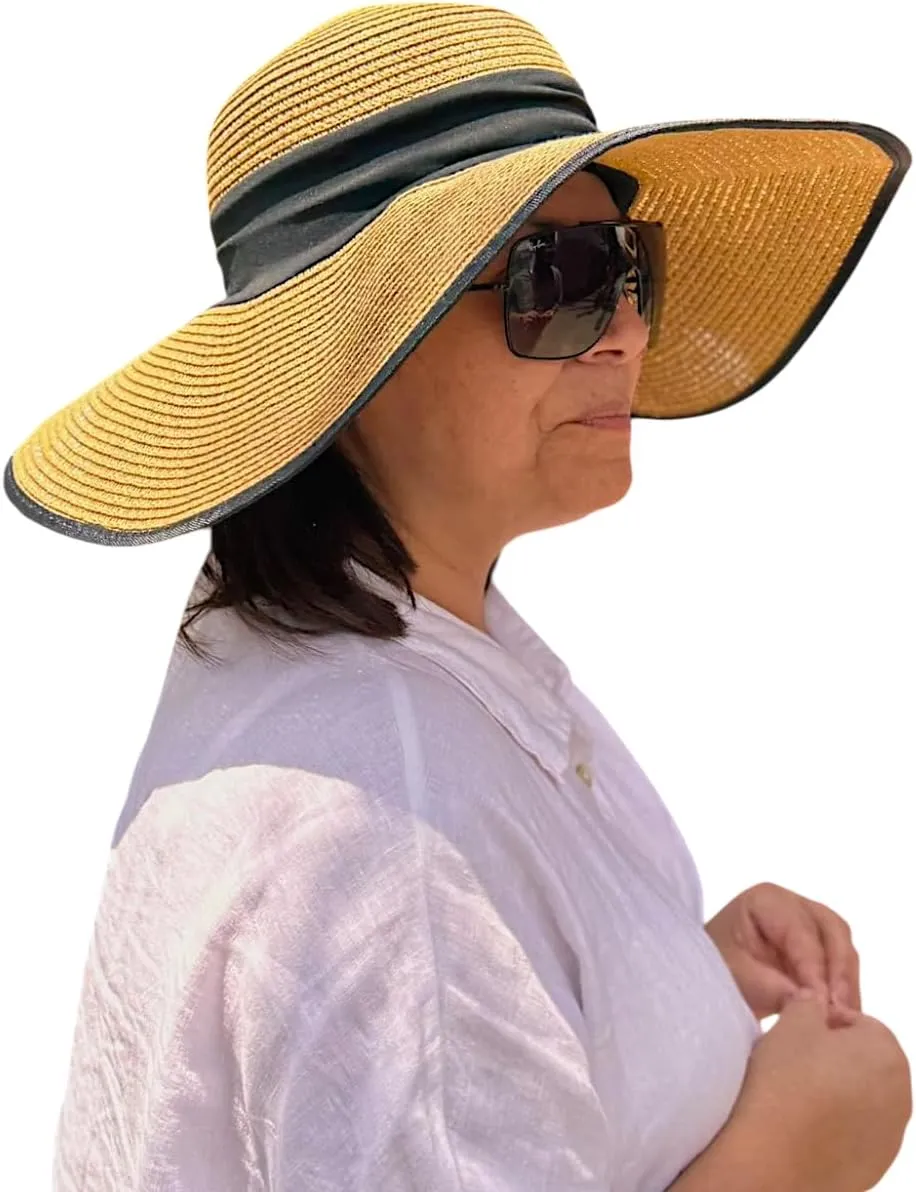 Flex Beach Sun Hat for Women Satin-Lined Rollable Removable Chin Strap UPF50 Big-Head Friendly with Travel Bag
