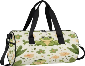 Floral Frogs Travel Gym Bag Waterproof Sport Dance Bag for Women Men Portable Gymnastics Duffel Bags Canvas Tote Carry on Handbag for Workout Overnight Weekender