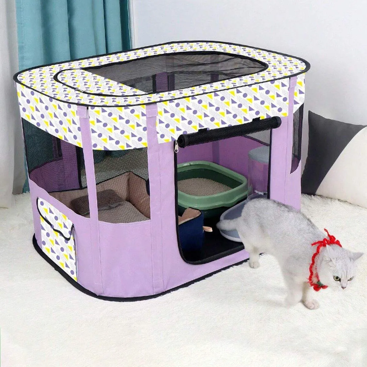 Foldable Cat Dog Kennel Pet Delivery Cage Portable Pet Fence Tent