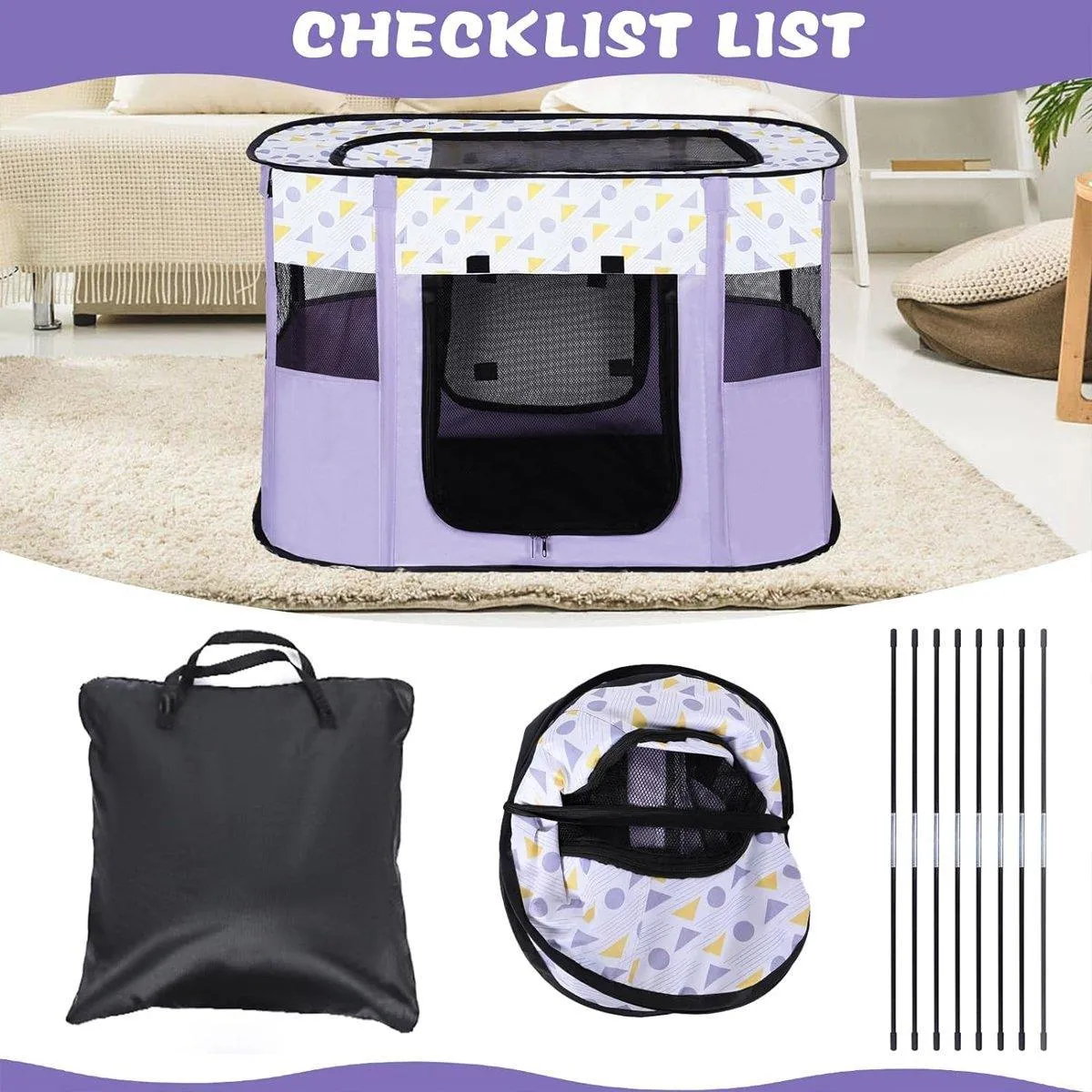 Foldable Cat Dog Kennel Pet Delivery Cage Portable Pet Fence Tent