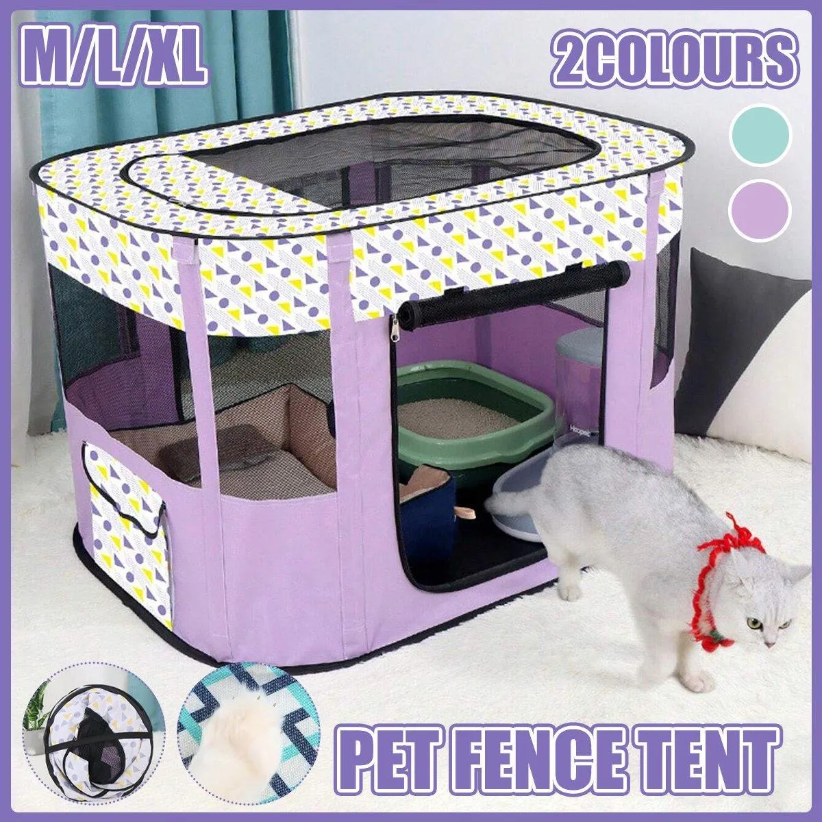Foldable Cat Dog Kennel Pet Delivery Cage Portable Pet Fence Tent