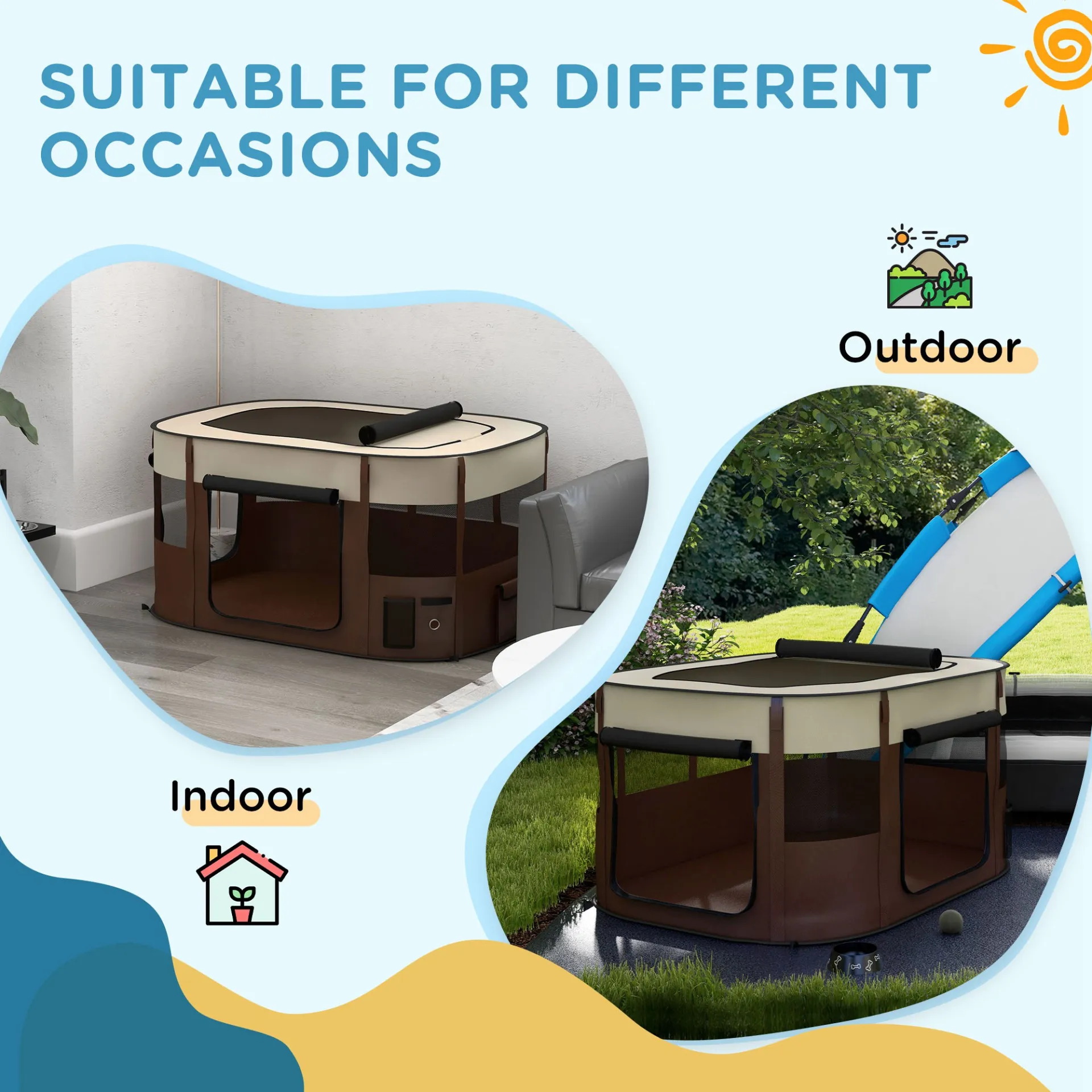 Foldable Dog Pen with Storage Bag for Indoor/Outdoor Use, Brown | PawHut