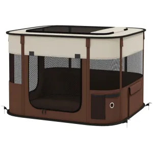 Foldable Dog Pen with Storage Bag for Indoor/Outdoor Use, Brown | PawHut