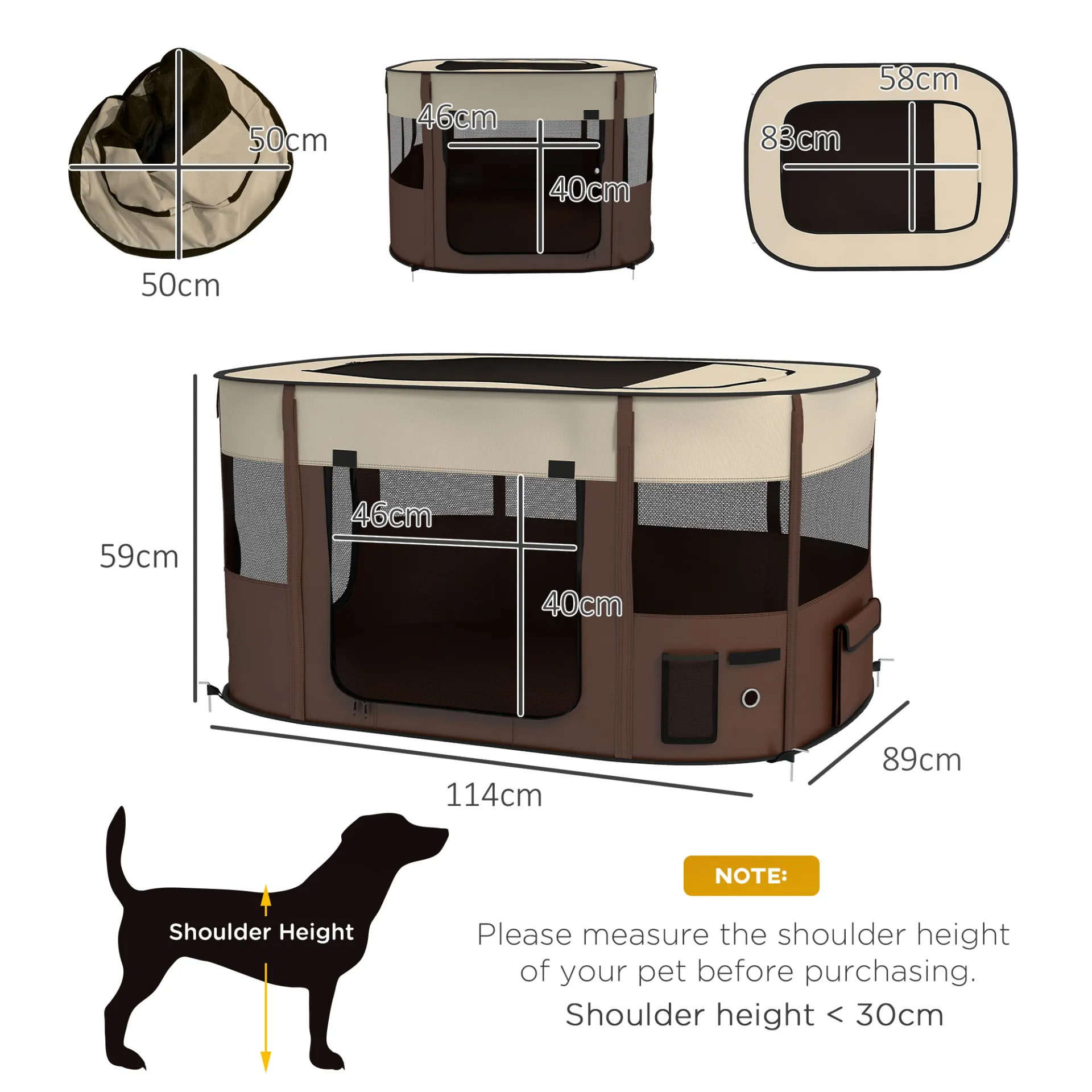 Foldable Dog Pen with Storage Bag for Indoor/Outdoor Use, Brown | PawHut