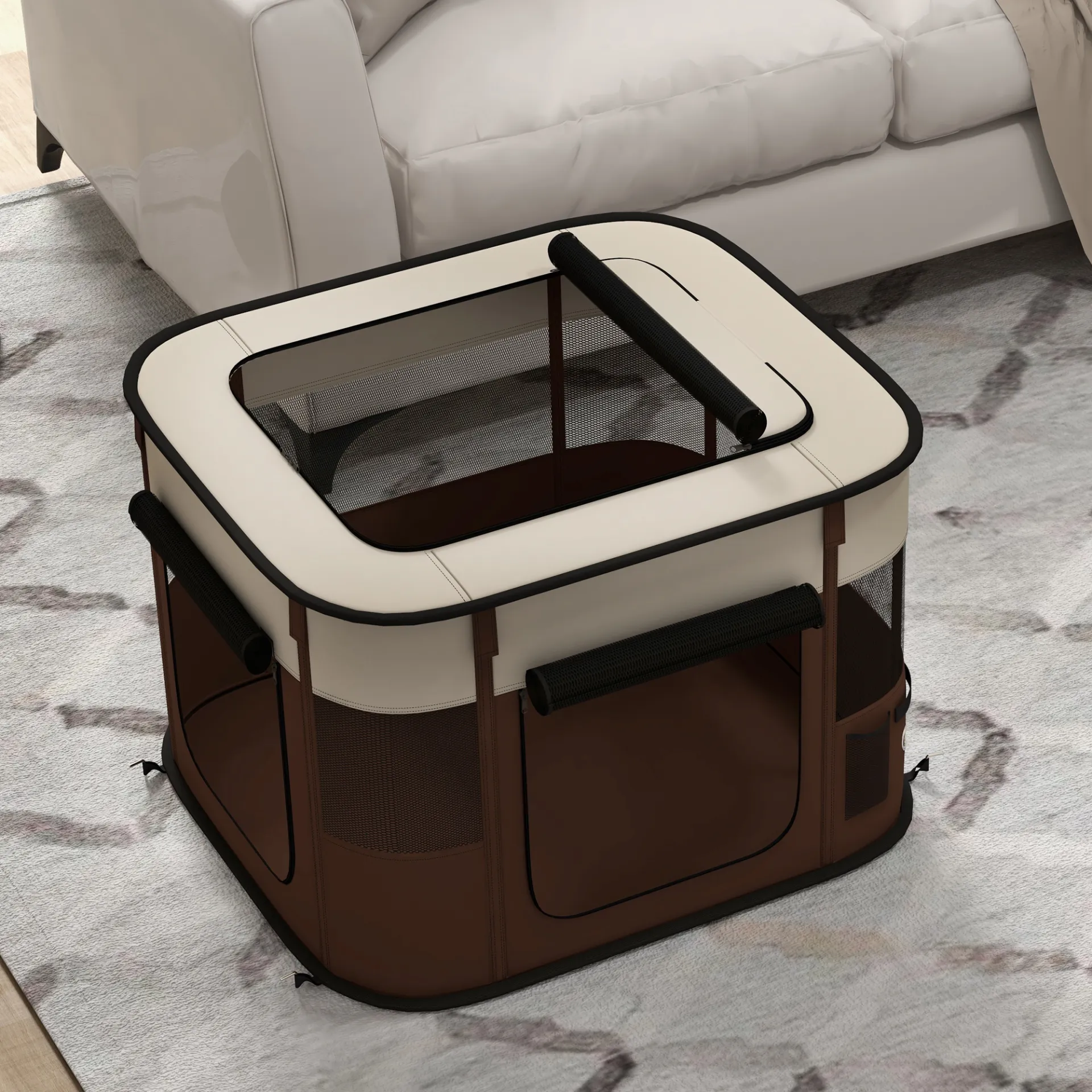 Foldable Dog Pen with Storage Bag for Indoor/Outdoor Use, Brown | PawHut
