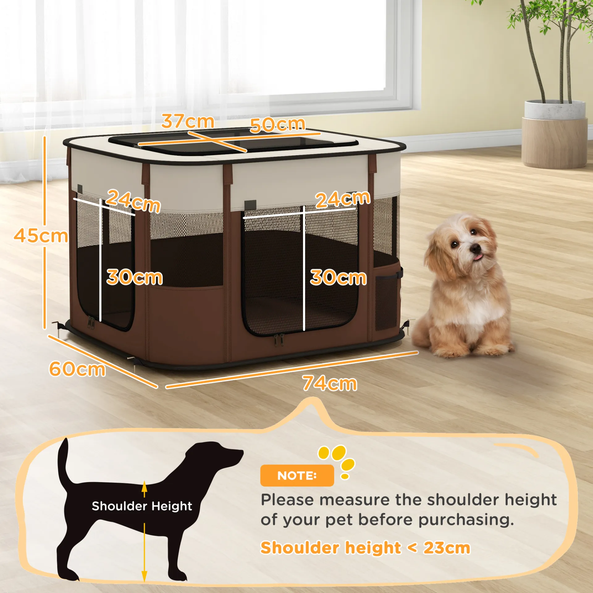 Foldable Dog Pen with Storage Bag for Indoor/Outdoor Use, Brown | PawHut