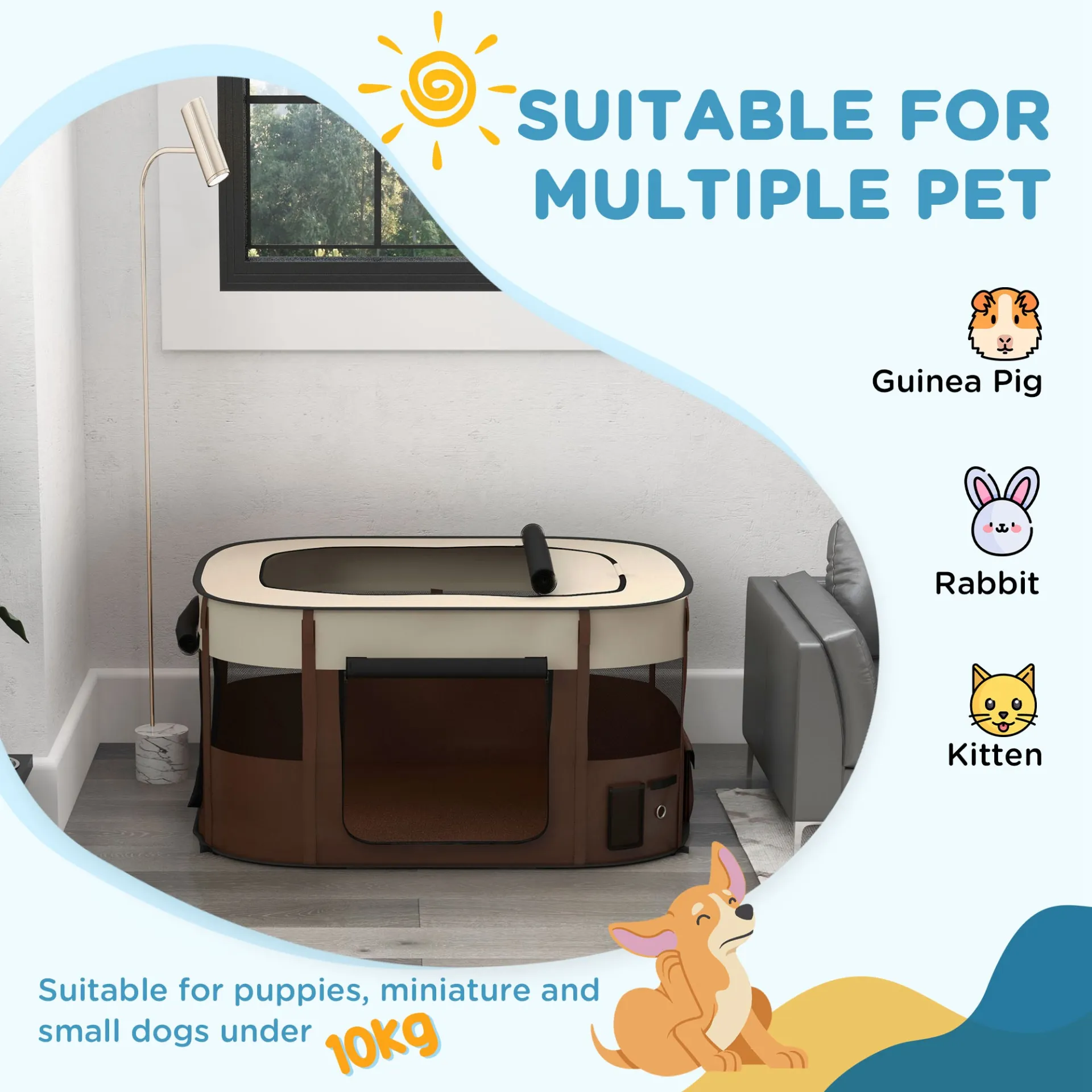 Foldable Dog Pen with Storage Bag for Indoor/Outdoor Use, Brown | PawHut
