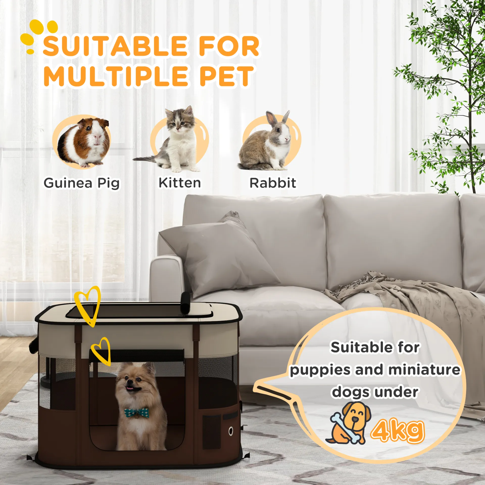 Foldable Dog Pen with Storage Bag for Indoor/Outdoor Use, Brown | PawHut