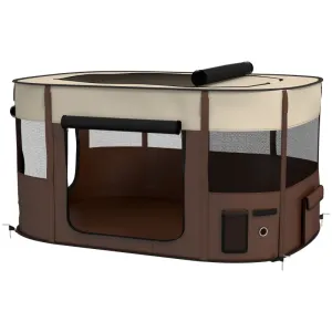 Foldable Dog Pen with Storage Bag for Indoor/Outdoor Use, Brown | PawHut