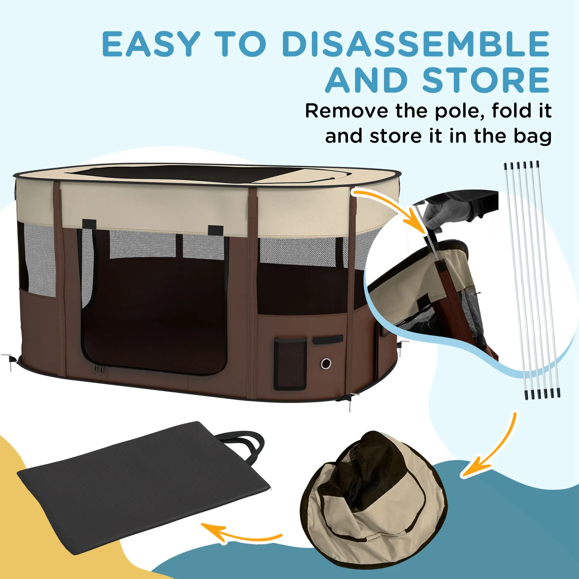 Foldable Dog Pen with Storage Bag for Indoor/Outdoor Use, Brown | PawHut