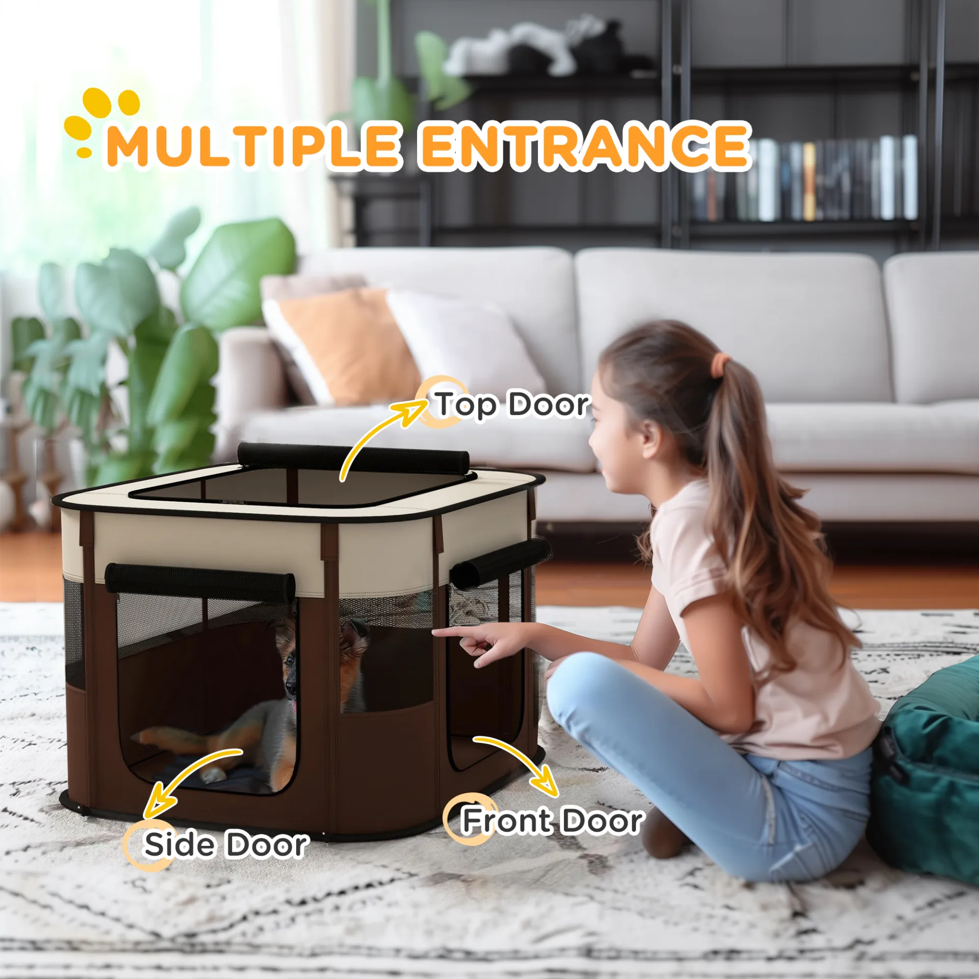 Foldable Dog Pen with Storage Bag for Indoor/Outdoor Use, Brown | PawHut