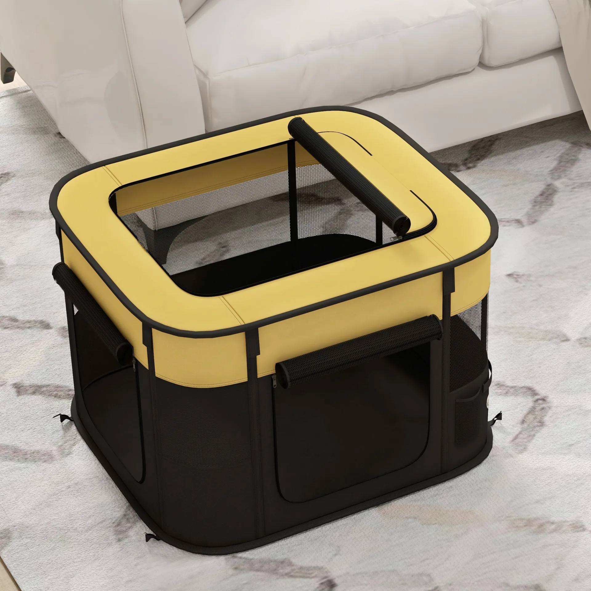 Foldable Dog Pen with Storage Bag for Indoor/Outdoor Use, Yellow | PawHut