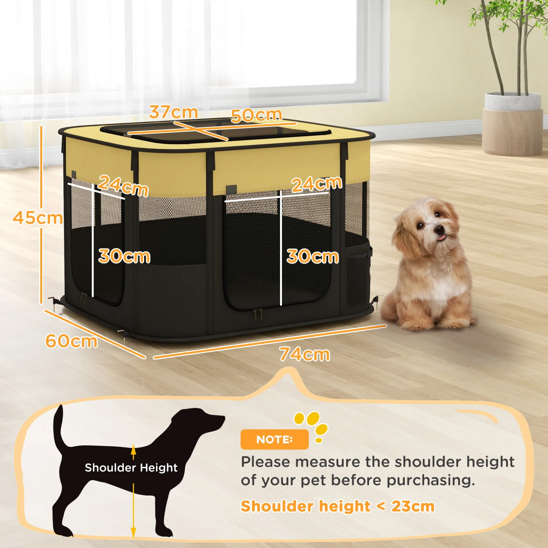 Foldable Dog Pen with Storage Bag for Indoor/Outdoor Use, Yellow | PawHut