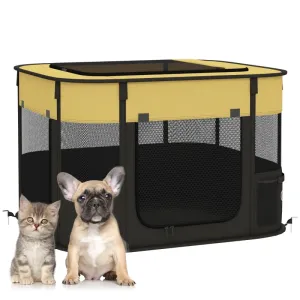 Foldable Dog Pen with Storage Bag for Indoor/Outdoor Use, Yellow | PawHut