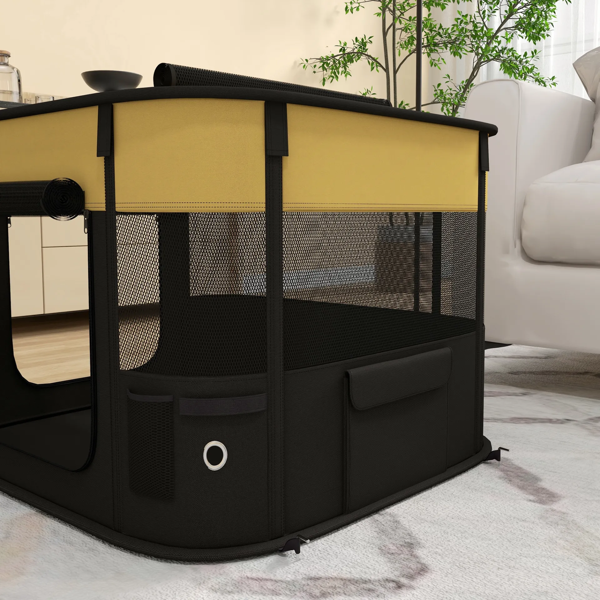 Foldable Dog Pen with Storage Bag for Indoor/Outdoor Use, Yellow | PawHut