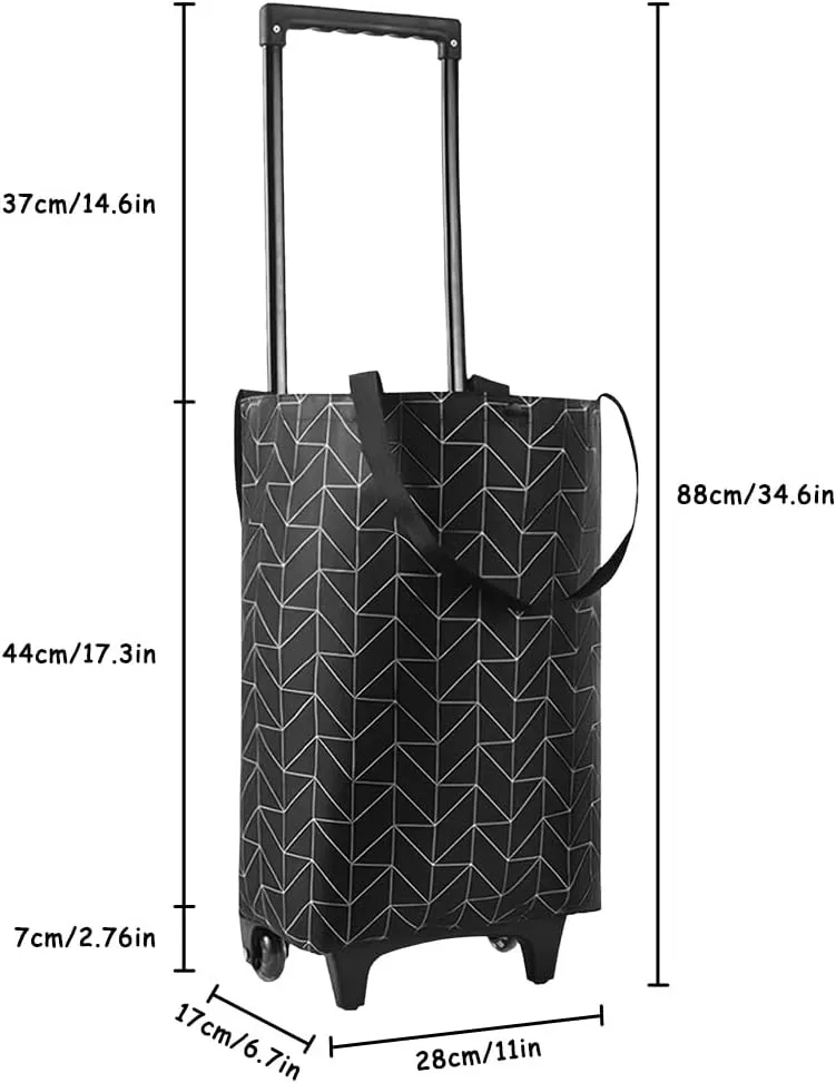 Foldable Shopping Trolley with Wheels - 2 in 1 Reusable Grocery Tote Bag for Travel