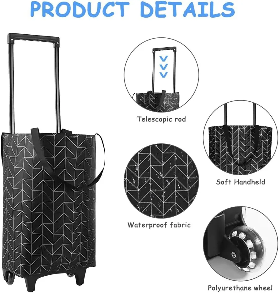 Foldable Shopping Trolley with Wheels - 2 in 1 Reusable Grocery Tote Bag for Travel