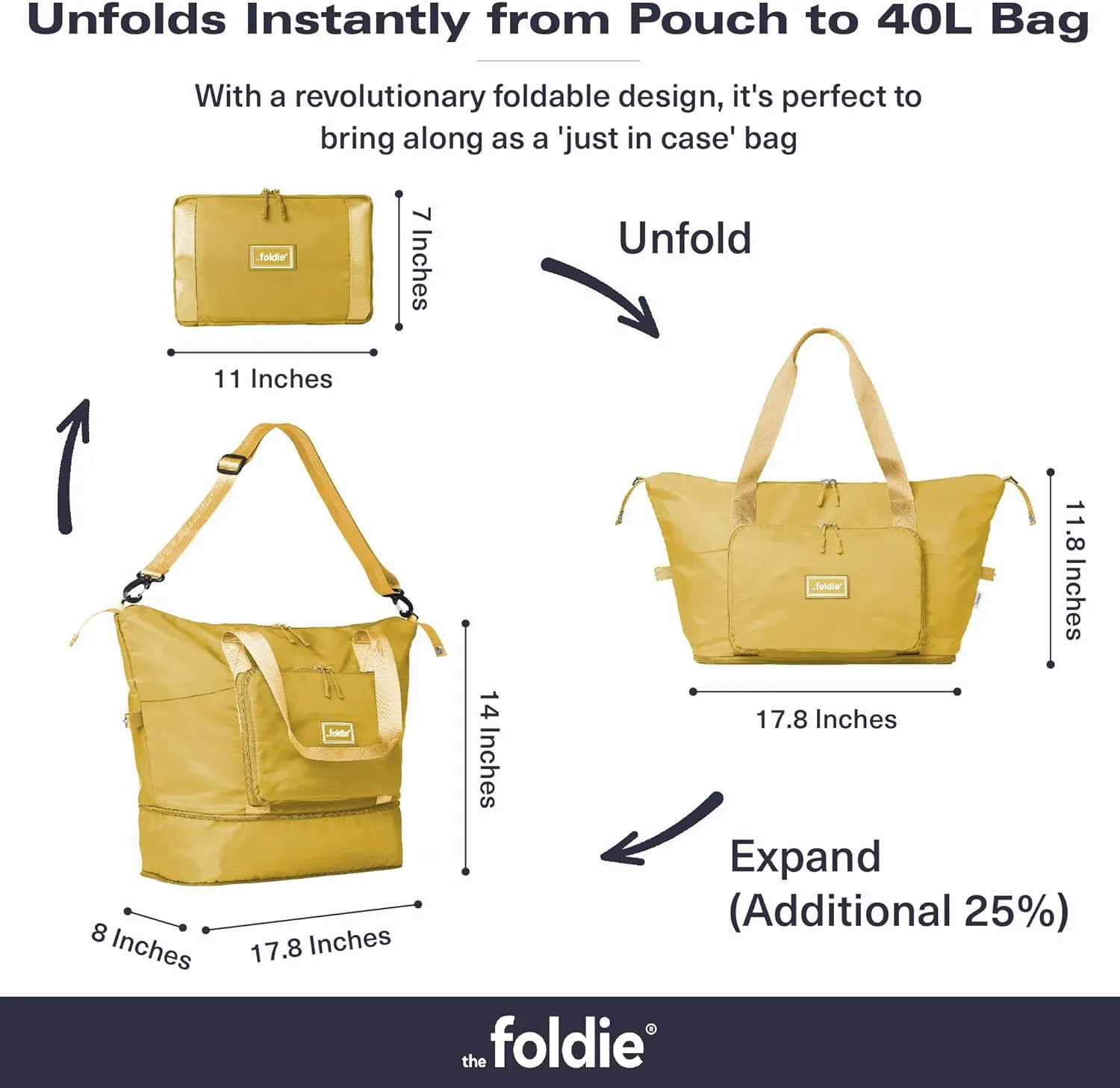 Foldable Travel Tote Bag for Women - 40L Weekender Bag with Multiple Pockets - Carry On Personal Item Travel Bag