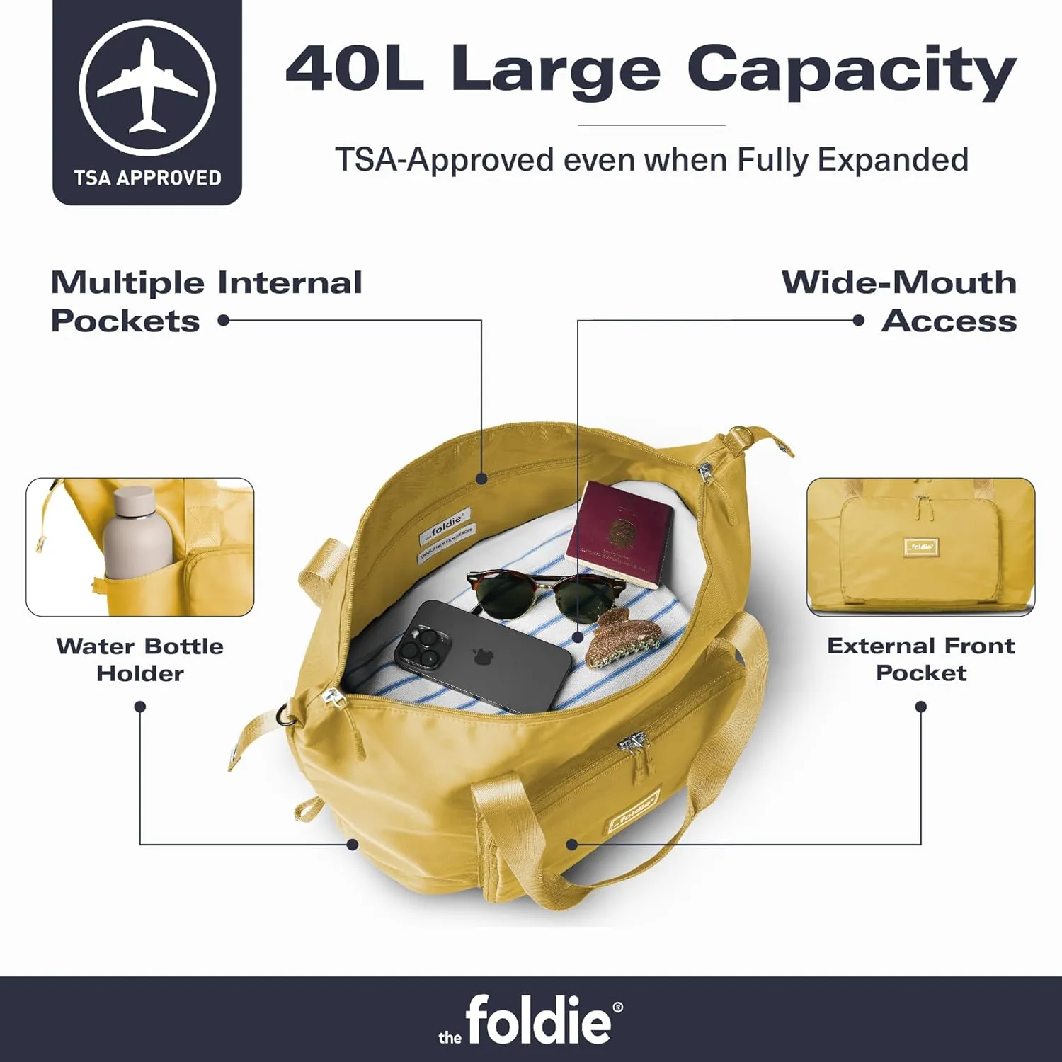 Foldable Travel Tote Bag for Women - 40L Weekender Bag with Multiple Pockets - Carry On Personal Item Travel Bag