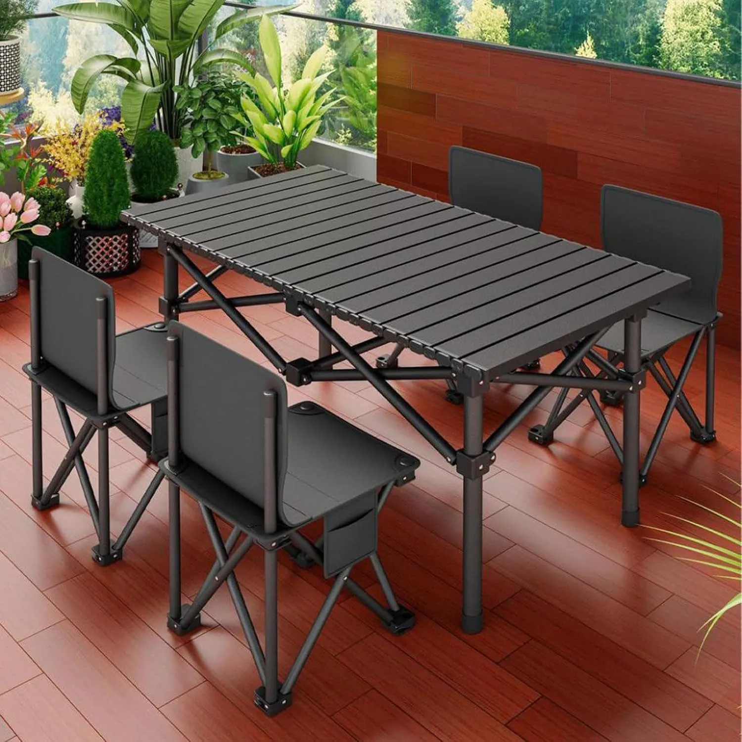 Folding Beach Picnic Tables Collapsible Backpack Lawn Chair Camping Folding Chair and Table Set with Roll up Carbon Steel Table Top for More People Party