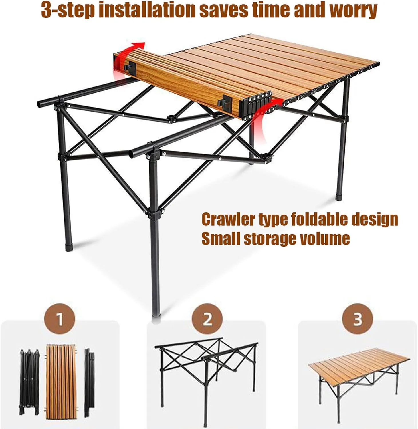 Folding Beach Picnic Tables Collapsible Backpack Lawn Chair Camping Folding Chair and Table Set with Roll up Carbon Steel Table Top for More People Party