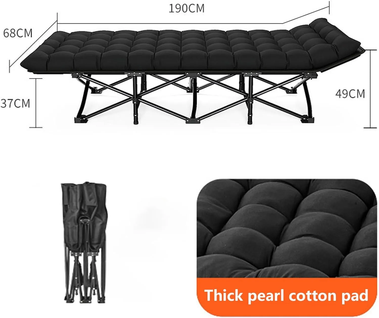 Folding Bed Cot with Mattress, Camping Cots for Sleeping Comfortable Guest Bed for Adults 600D Oxford Portable Folding Outdoor Cots for Office/Home Nap/Outdoor Travel(190 * 68 * 49cm)