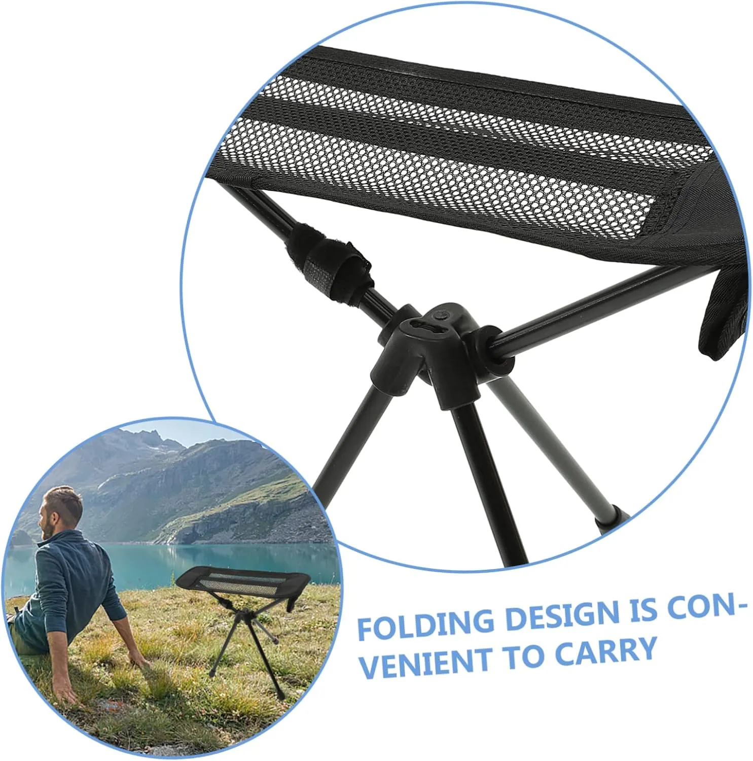 Folding Camp Chair Foot Stool Outdoor Portable Lightweight Chair Sturdy and Comfortable Suitable for Outdoor Activities Black