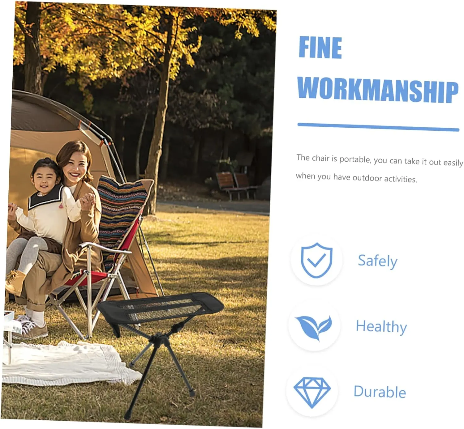 Folding Camp Chair Foot Stool Outdoor Portable Lightweight Chair Sturdy and Comfortable Suitable for Outdoor Activities Black