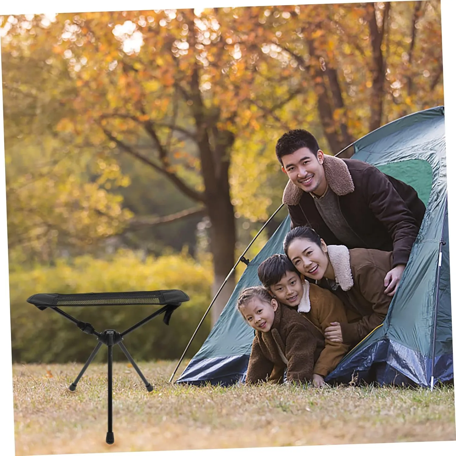 Folding Camp Chair Foot Stool Outdoor Portable Lightweight Chair Sturdy and Comfortable Suitable for Outdoor Activities Black