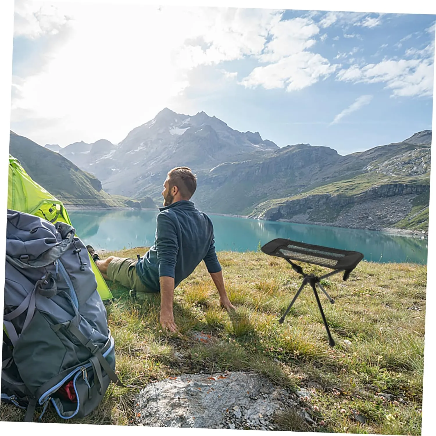 Folding Camp Chair Foot Stool Outdoor Portable Lightweight Chair Sturdy and Comfortable Suitable for Outdoor Activities Black