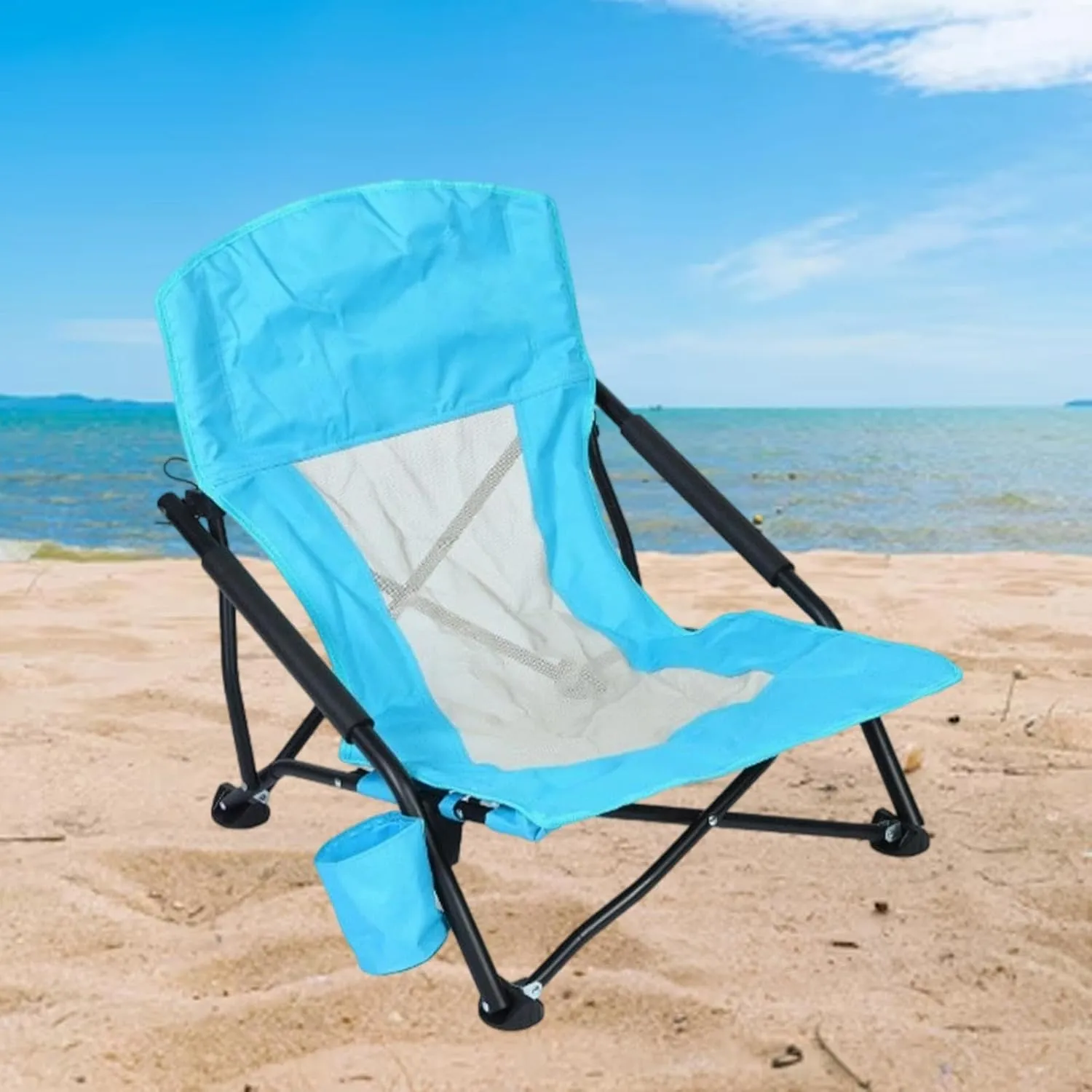 Folding Camping Chair Folding Chaise Chair Foldable Lounger High Backrest Picnic Seat for Beach Concert Picnic Fishing Pool, Blue