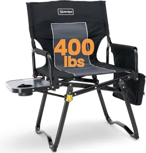Folding Camping Chair for Adults with Table/Cooler Bag,Aluminium Lightweight Lawn Chair,Padded Directors Chair Folding Chair with Compact Size for Indoor,Beach,Camp,Lawn,Outdoor,Black