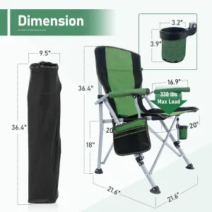 Folding Camping Chair Portable Outdoor Beach Chair, Heavy Duty Foldable Lawn chair Support 330lbs, Collapsible Lightweight Camp Chair with Cup Holder&Carry Bag for Fishing Outside Sports Picnic(Green)