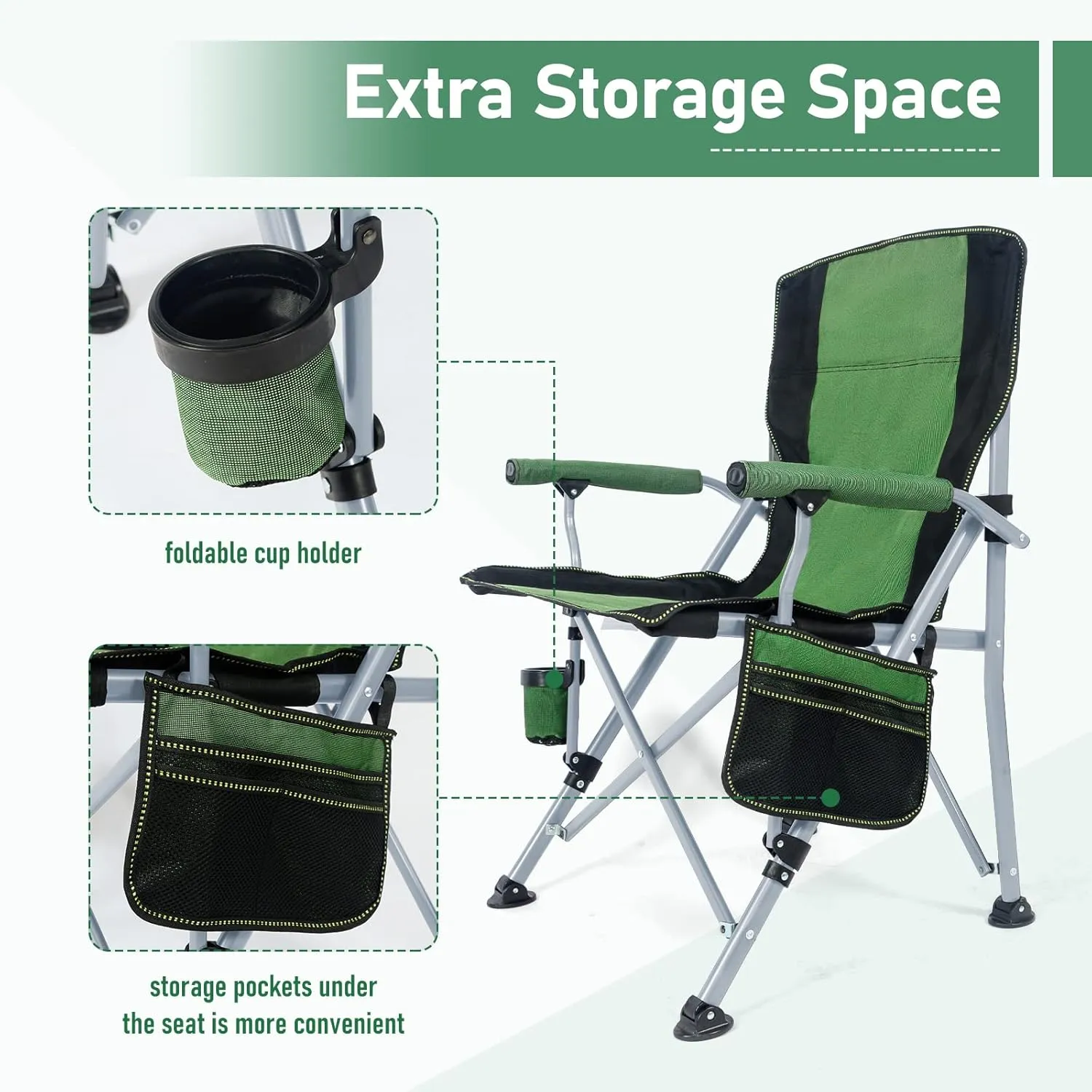 Folding Camping Chair Portable Outdoor Beach Chair, Heavy Duty Foldable Lawn chair Support 330lbs, Collapsible Lightweight Camp Chair with Cup Holder&Carry Bag for Fishing Outside Sports Picnic(Green)